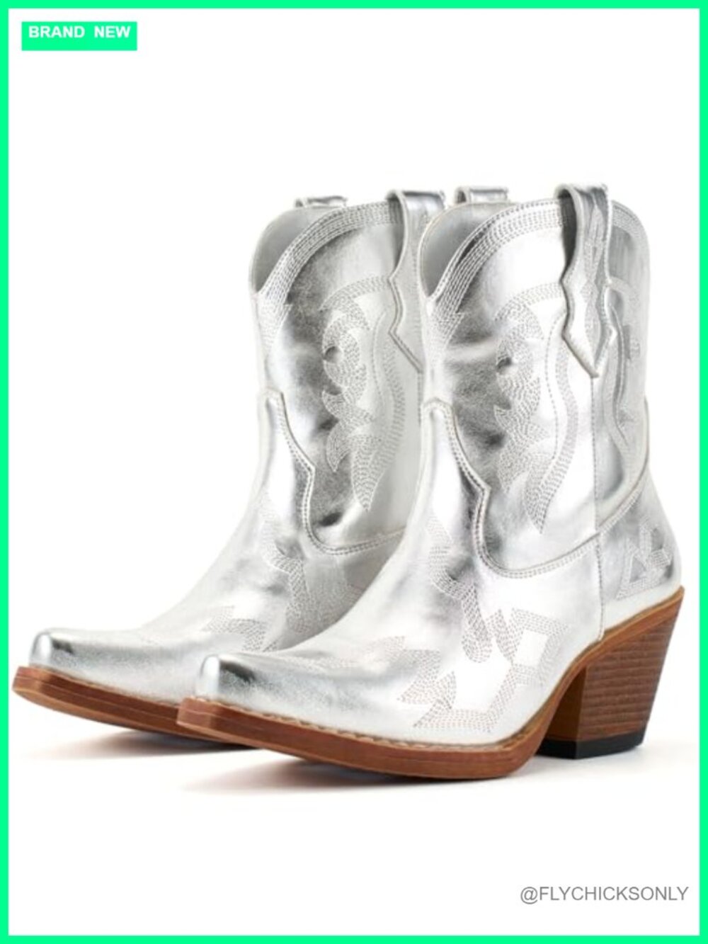 Snip Toe Western Ankle Boots with Chunky Block Heel & Embroidery